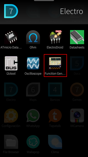 Apps menu - Function Generator