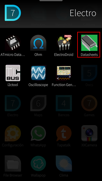 Apps menu - Datasheets