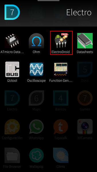 Apps menu - ElectroDroid