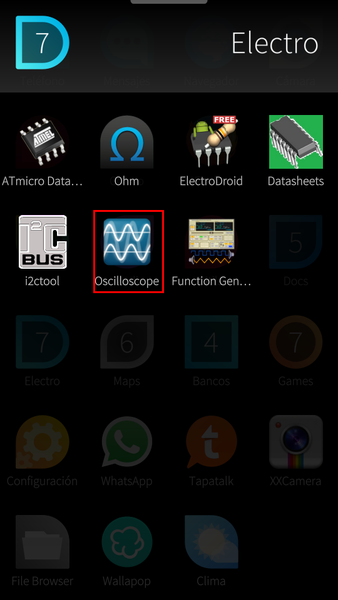 Apps menu - Osciloscope
