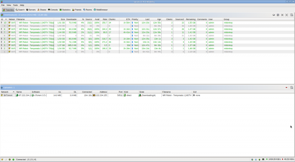 Mldonkey conectado a través de Sancho descargando torrents