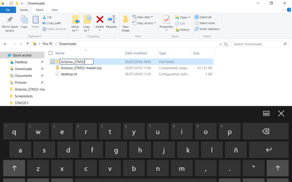 STM32 en Arduino IDE 06 - Renombrar carpeta descargada, quitar el _master final