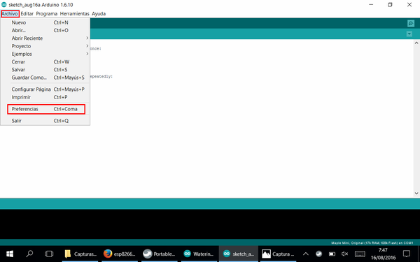 STM32 en Arduino IDE 04 - Ir a Archivo - Preferencias