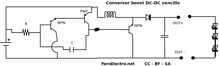 Boost DC-DC manual con oscilador sencillo de acople directo