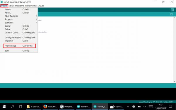 DigiSpark AVR en Arduino IDE 02 - Ir a Archivo - Preferencias.png