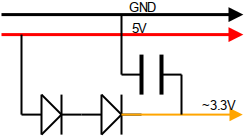 Esquema conversor 5V a 3.3V usando dos diodos