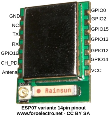 ESP8266 ESP07 14 pins pinout