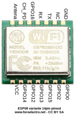 ESP8266 ESP08 14 pines Pinout